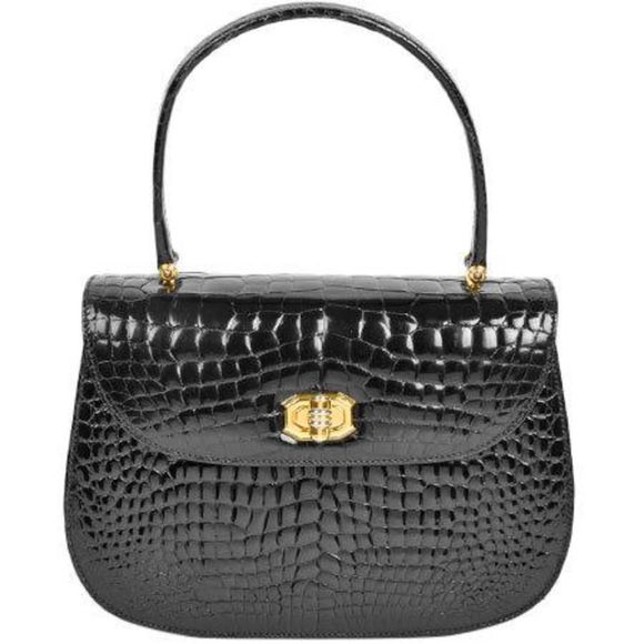 Gucci Old Gucci Handbag Crocodile Black Gold Crest - Picture 1 of 10